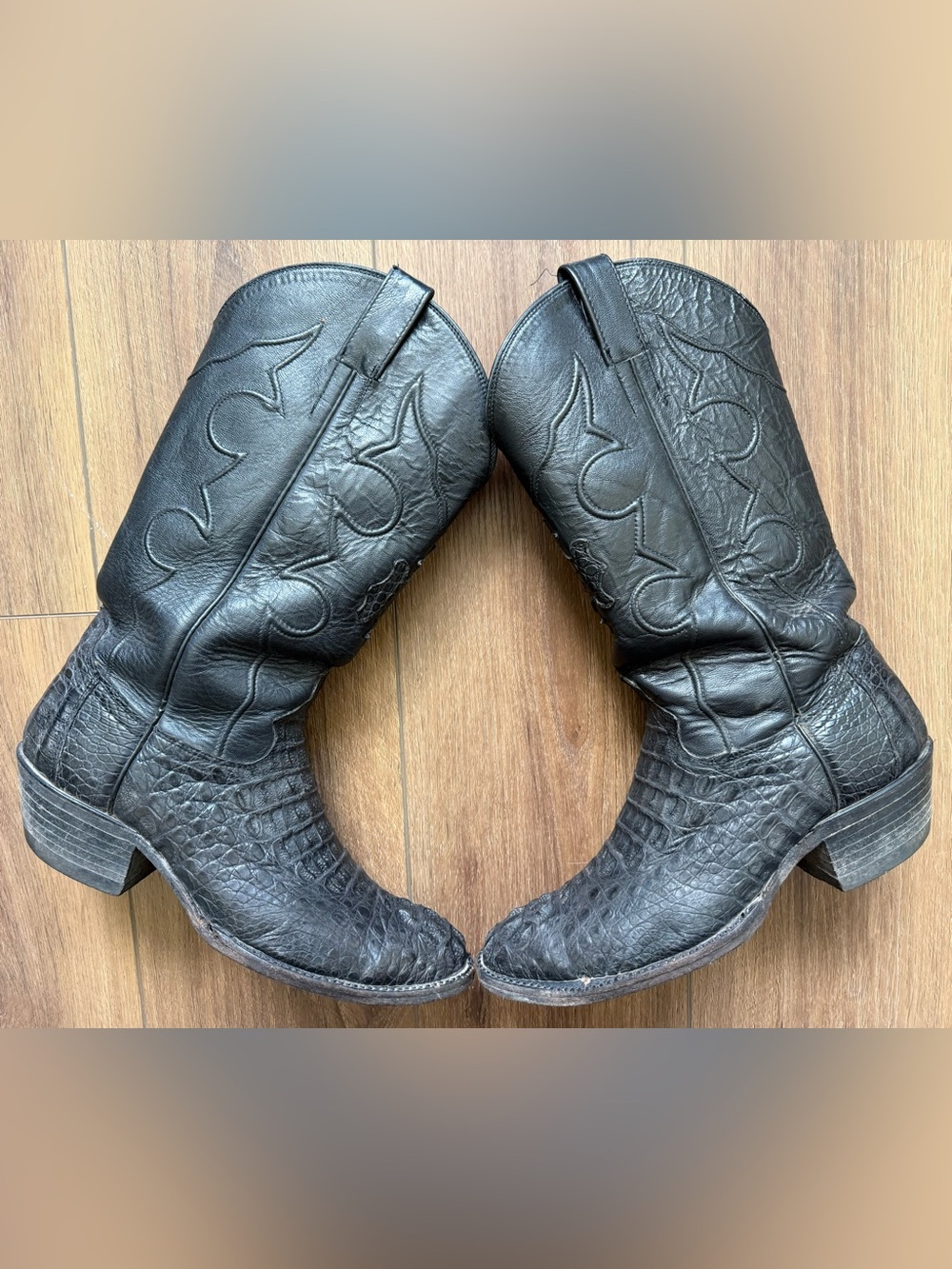 Cowtown Vintage Black Hornback Caiman Alligator Boots Men’s 9D Made In USA